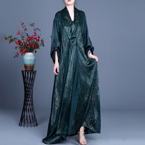 Modest Fashion Leopard Maxi Dress Silky Loose Knot Front Dress