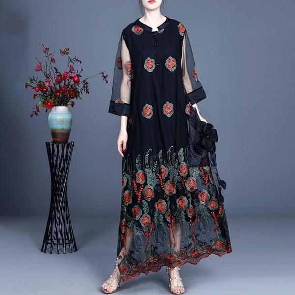 High-End Elegant Embroidery Dress Maxi Sheer Maxi Dress