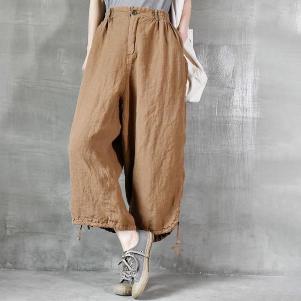 Petite Girl Linen Ankle Pants High Rise Flax Wide Leg Pants