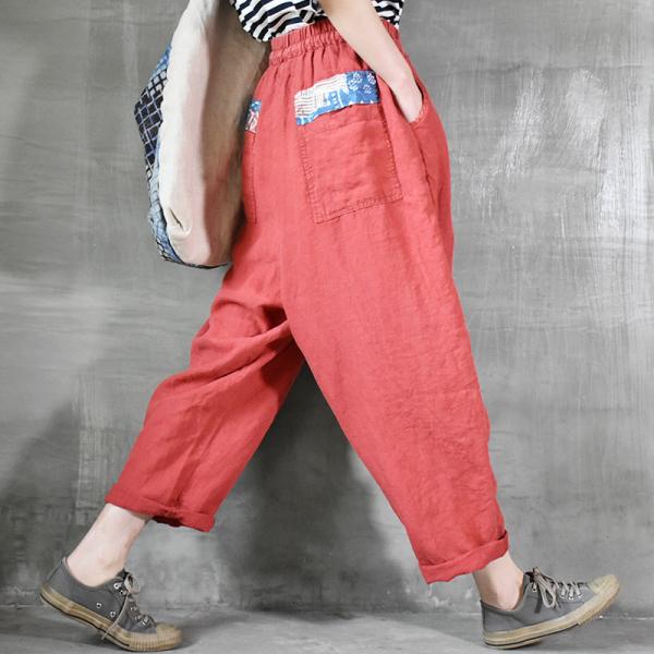 Folk Hip Pockets Beach Pants Boho Linen Large Trousers