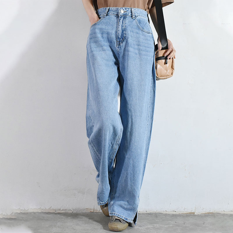 Mid-Wash Blue Floor Length Jeans City-Edgy Straight Leg Jeans in Blue ...