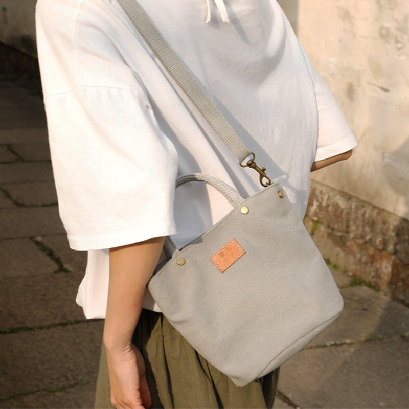 Japanese Style Canvas Handbag Small Sling Bag in Beige