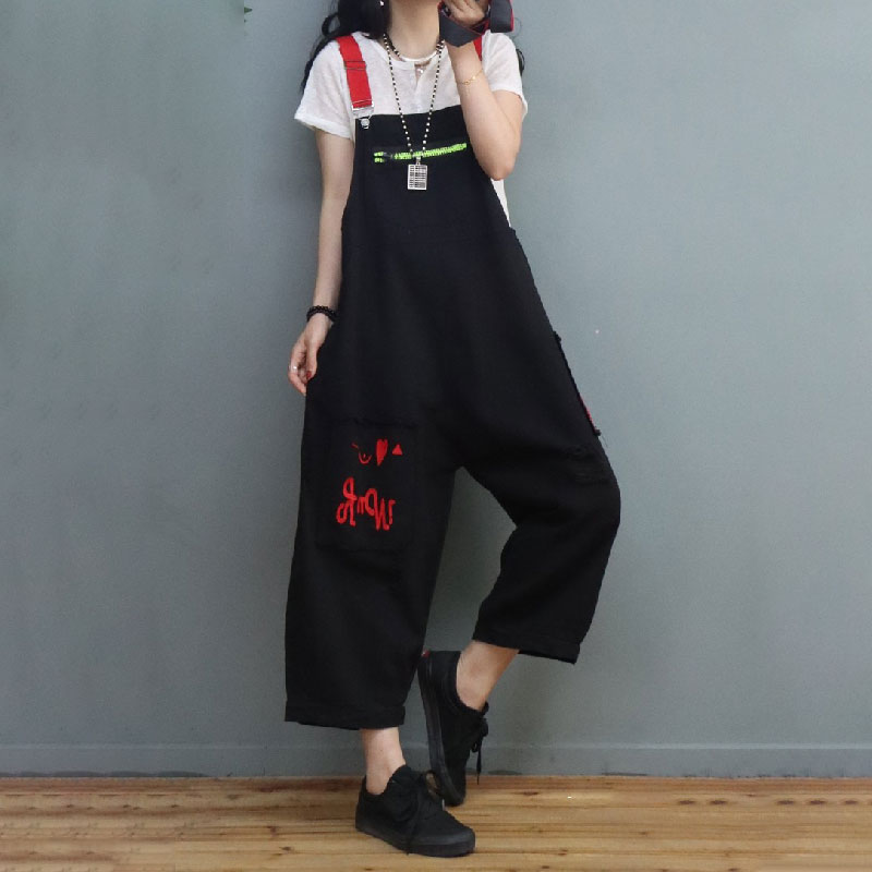 Street Denim Letter Red Black 90s comfy plus size buykud lucy yak 