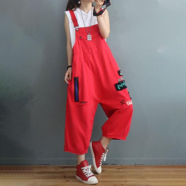 City-Chic Letter Patchwork Baggy Overalls Denim Adjustable Straps Pants