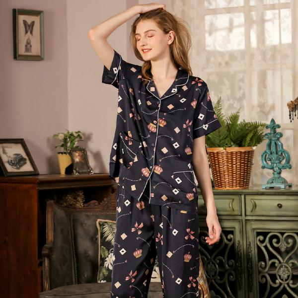 Cute Printed Short Sleeve Homewear with Long Pajamas Pants