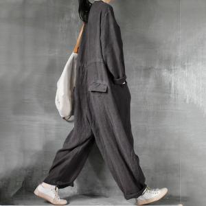 Loose Fit Linen Jumpsuits Summer Long Plus Size Rompers