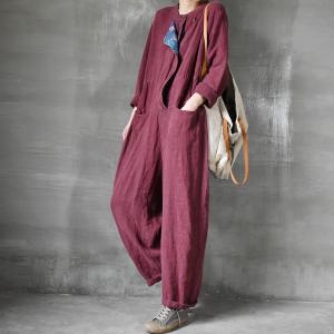 Loose Fit Linen Jumpsuits Summer Long Plus Size Rompers