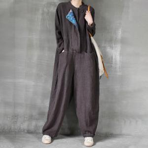 Loose Fit Linen Jumpsuits Summer Long Plus Size Rompers