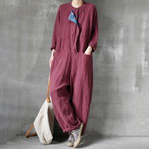 Loose Fit Linen Jumpsuits Summer Long Plus Size Rompers