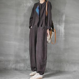 Loose Fit Linen Jumpsuits Summer Long Plus Size Rompers