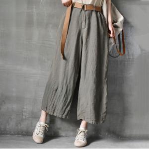 Beach Style Flax Wide Leg Pants Womens Loose Linen Trousers