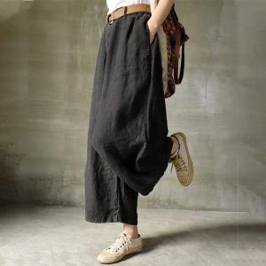 Beach Style Flax Wide Leg Pants Womens Loose Linen Trousers