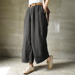 Beach Style Flax Wide Leg Pants Womens Loose Linen Trousers