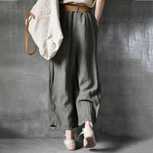 Beach Style Flax Wide Leg Pants Womens Loose Linen Trousers