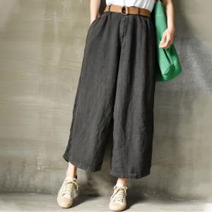 Beach Style Flax Wide Leg Pants Womens Loose Linen Trousers