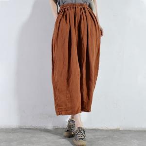 Simple Plain Flax Beach Pants Plus Size Wide Leg Pants for Women