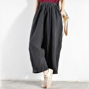 Simple Plain Flax Beach Pants Plus Size Wide Leg Pants for Women