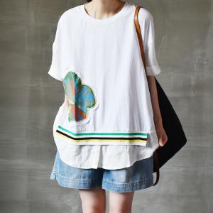 Flowers Patchwork Casual Cotton T Shirt Plus Size Striped Tee