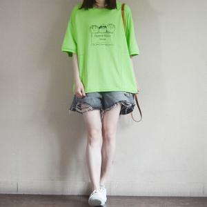 Lovely Characters Short Sleeve T-shirt Cotton Oversized Tee for Women