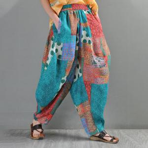 Colorful Dotted Ramie Elephant Pants Customized Patterned Harem Pants