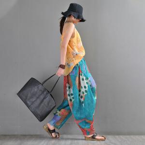 Colorful Dotted Ramie Elephant Pants Customized Patterned Harem Pants