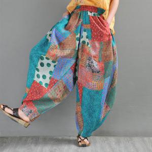 Colorful Dotted Ramie Elephant Pants Customized Patterned Harem Pants