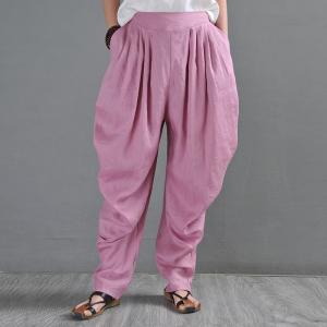 Beach Style Draped Tapered Pants Linen Designer Trousers