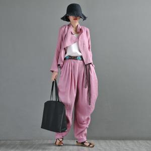 Beach Style Draped Tapered Pants Linen Designer Trousers