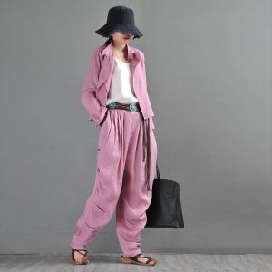 Beach Style Draped Tapered Pants Linen Designer Trousers