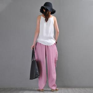 Beach Style Draped Tapered Pants Linen Designer Trousers