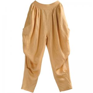 Beach Style Draped Tapered Pants Linen Designer Trousers