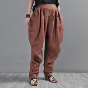 Beach Style Draped Tapered Pants Linen Designer Trousers