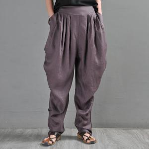 Beach Style Draped Tapered Pants Linen Designer Trousers