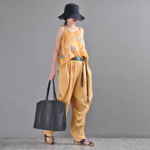 Summer Loose Yellow Pants Womens Designer Yellow Pants
