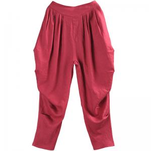 Bright Colors Red Beach Pants Loose Tapered Flax Trousers