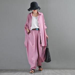 Loose-Fit Pink Hippie Pants Tropical Linen Fisherman Pants