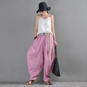 Loose-Fit Pink Hippie Pants Tropical Linen Fisherman Pants