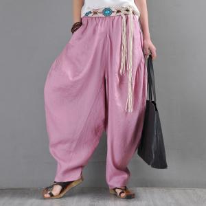 Loose-Fit Pink Hippie Pants Tropical Linen Fisherman Pants