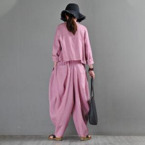 Loose-Fit Pink Hippie Pants Tropical Linen Fisherman Pants