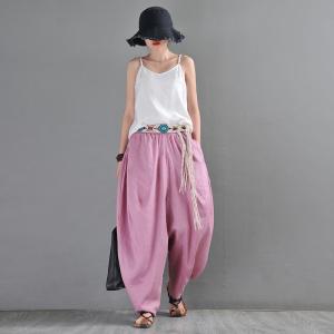 Loose-Fit Pink Hippie Pants Tropical Linen Fisherman Pants