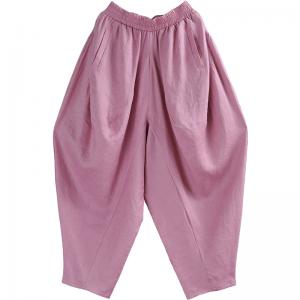 Loose-Fit Pink Hippie Pants Tropical Linen Fisherman Pants