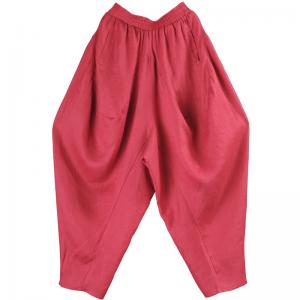 Loose-Fit Pink Hippie Pants Tropical Linen Fisherman Pants