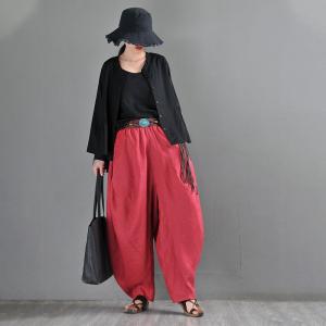 Designer Loose Red Harem Pants Linen Summer Drop Crotch Pants