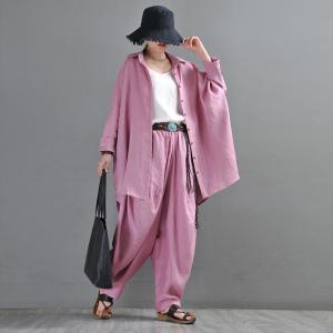 BF Style Oversized Linen Shirt Womens Pink Tunic Shirt