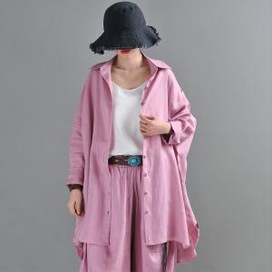 BF Style Oversized Linen Shirt Womens Pink Tunic Shirt