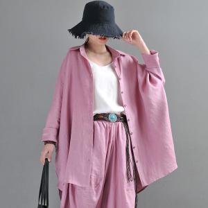 BF Style Oversized Linen Shirt Womens Pink Tunic Shirt