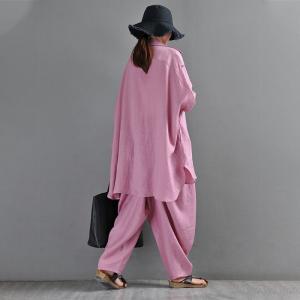 BF Style Oversized Linen Shirt Womens Pink Tunic Shirt