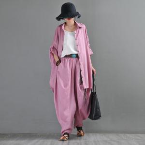 BF Style Oversized Linen Shirt Womens Pink Tunic Shirt