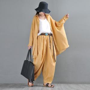 Plus Size Long Sleeves Linen Blouse Designer Custom Yellow Shirt