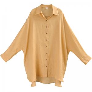 Plus Size Long Sleeves Linen Blouse Designer Custom Yellow Shirt